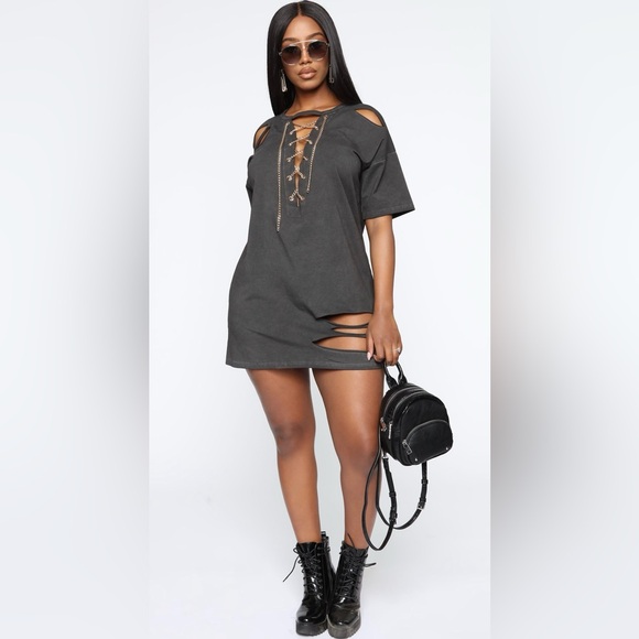 Fashion Nova Tops - Fashion Nova Gray Tunic with Gold Accents